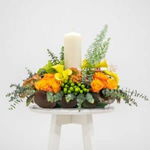 Bolsius pillar candles with orange and green flowers