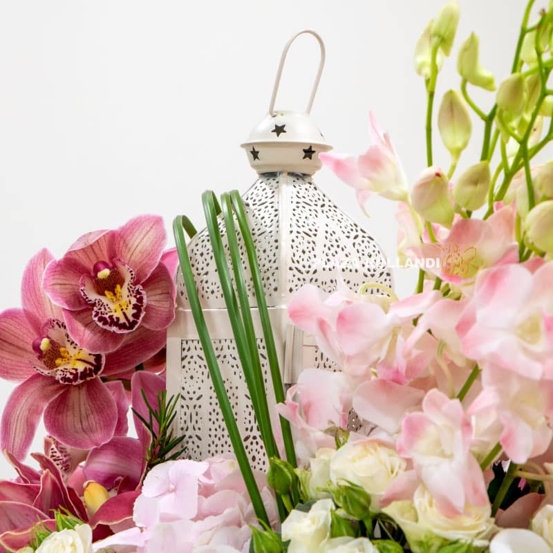 Eid flower arrangement with lantern