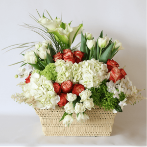 White, orange and green flower arrangement
