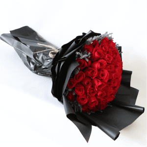 Red Rose Bouquet with Lavender and black paper