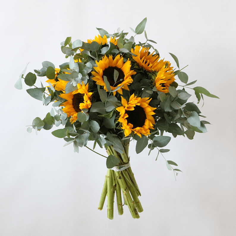 Sunflowers, eucalyptus bouquet