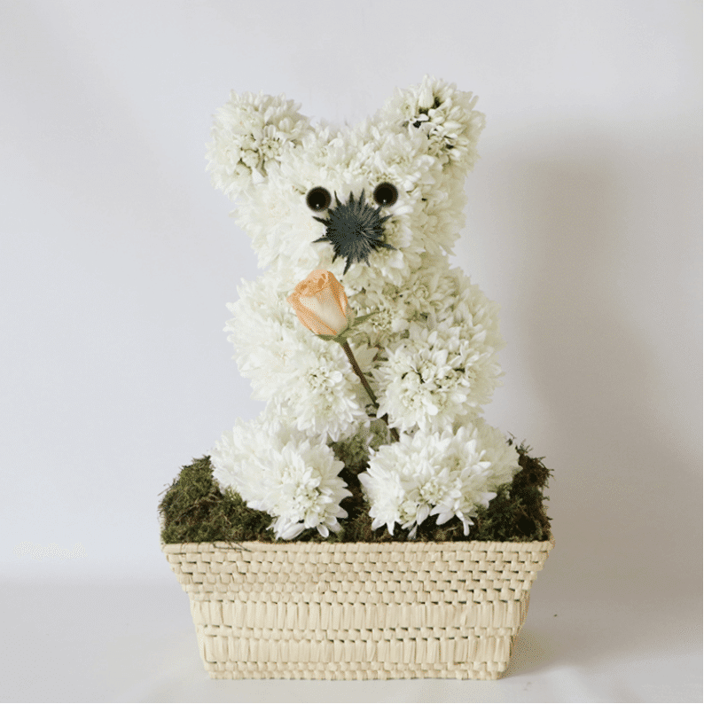 teddy bear made from flowers
