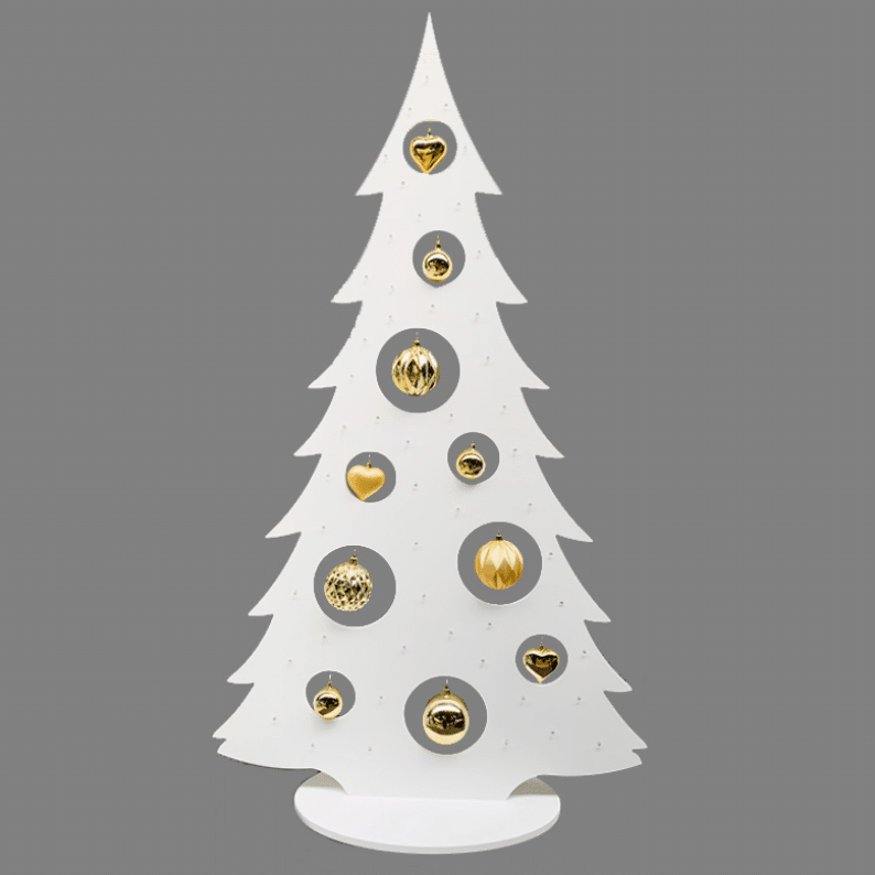 white wooden christmas tree with LED lights