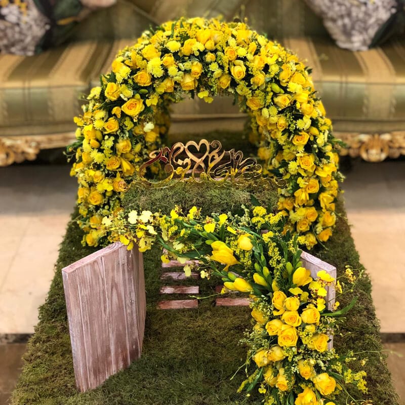 Customised Orders Flowers 3 Yellow spray rose arch and moss for a customised arrangement