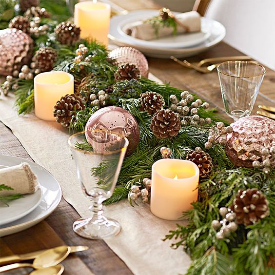 Christmas Wishes 14 table garland with candles