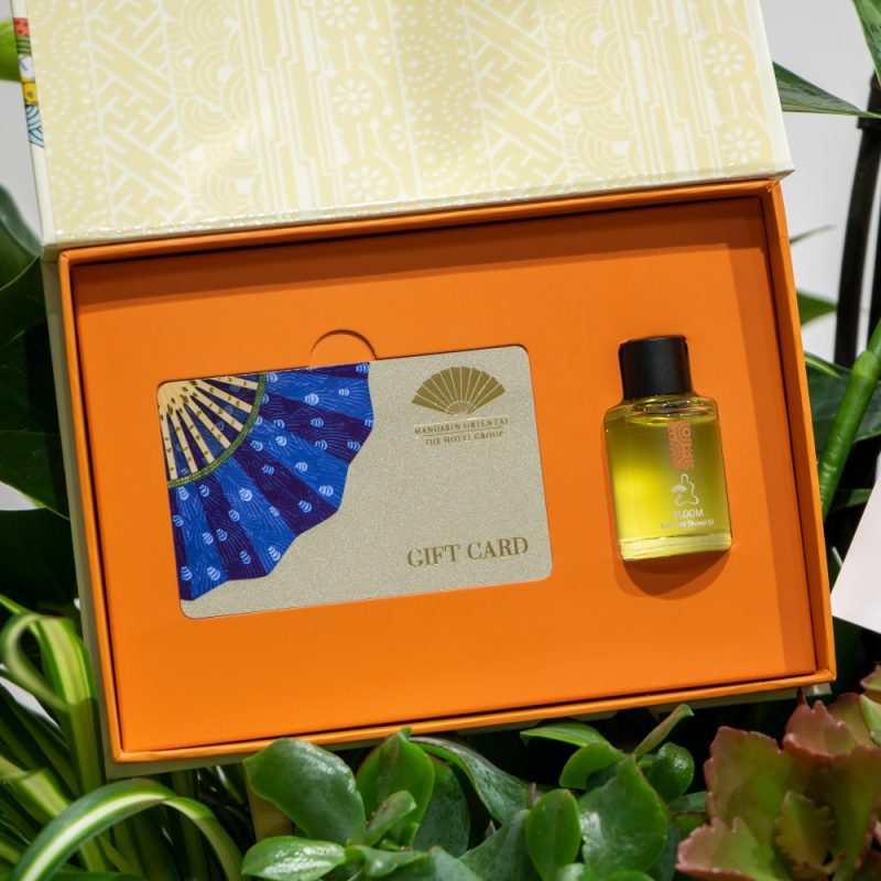 Close up of Mandarin oriental gift car