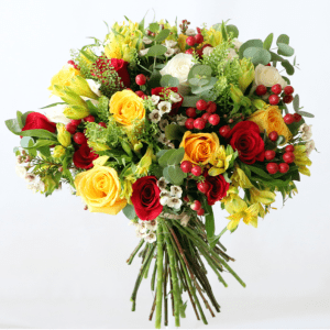 Mixed red and yellow rose bouquet