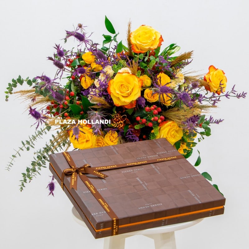 flower bouquet with chocolate box