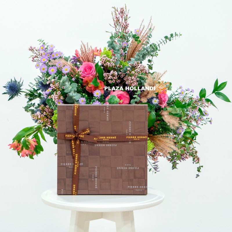 flower bouquet with chocolate box