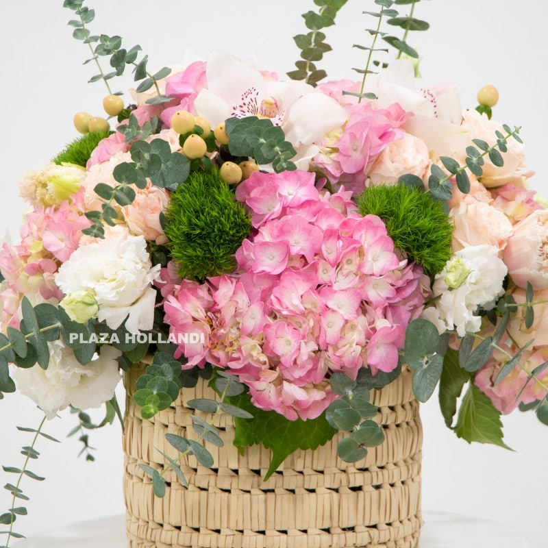close up of pink and white flower arrangement