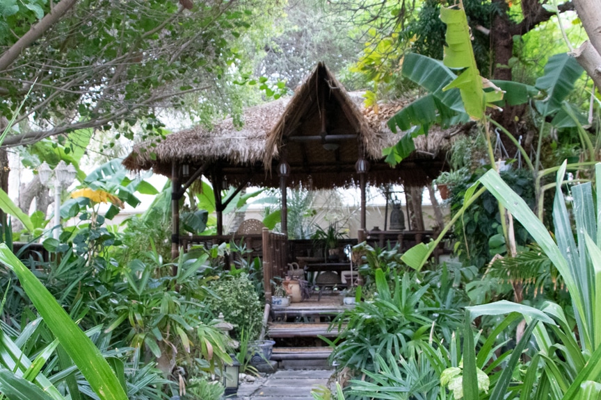 Thai garden house in a tropical garden in Qatar