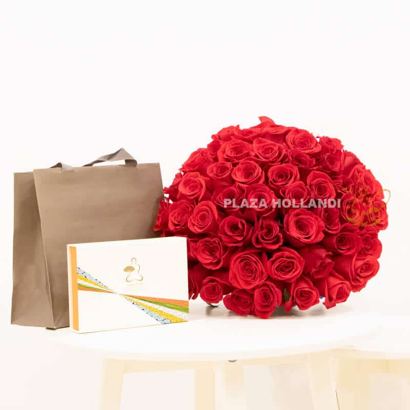 Red rose bouquet with Mandarin Oriental Spa voucher