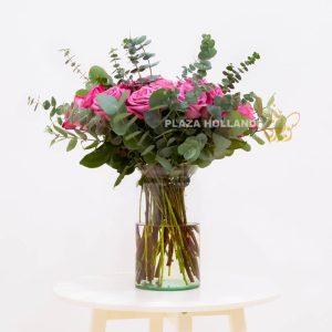 pink rose bouquet with eucalyptus