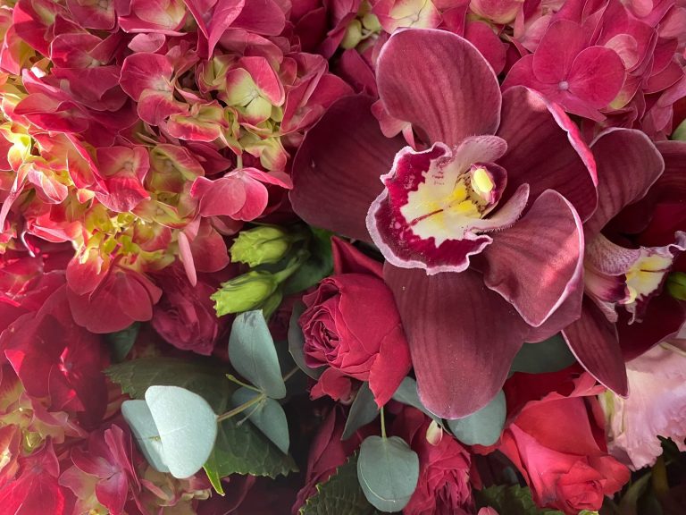 Close up of hydrangea and orchid