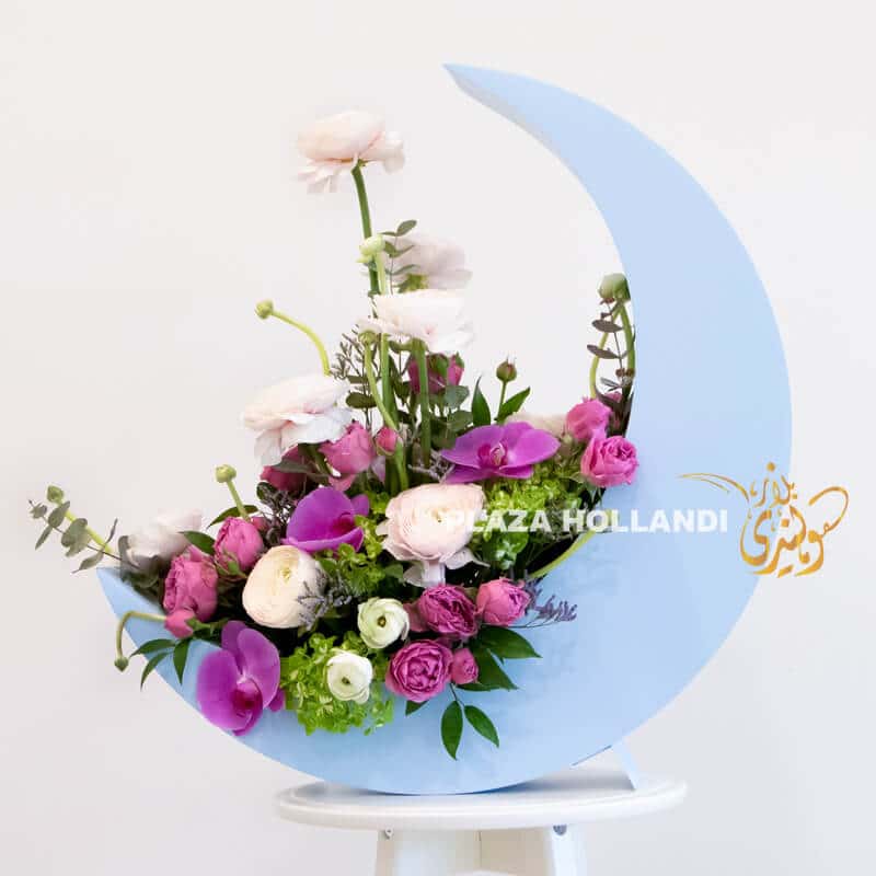 Crescent Ramadan Moon with flowers