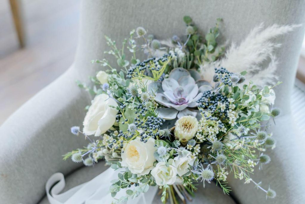 Green and cream bridal flower bouquet