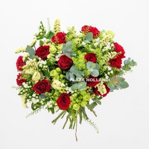 red and green bouquet of flowers