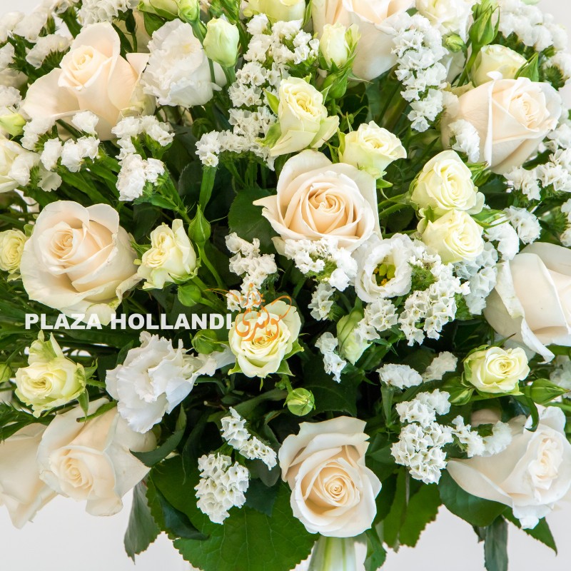 Close up of white flower arrangement