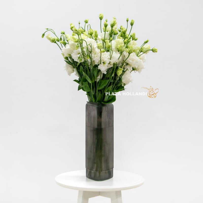 White eustoma in a glass vase