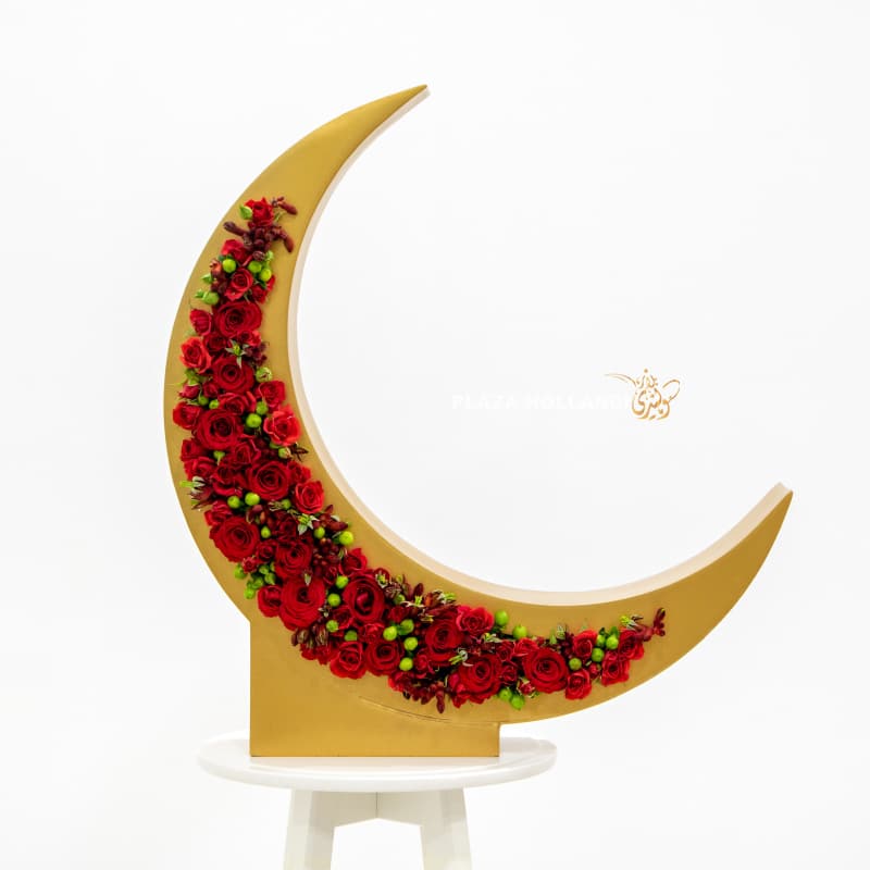 Gold and red crescent moon