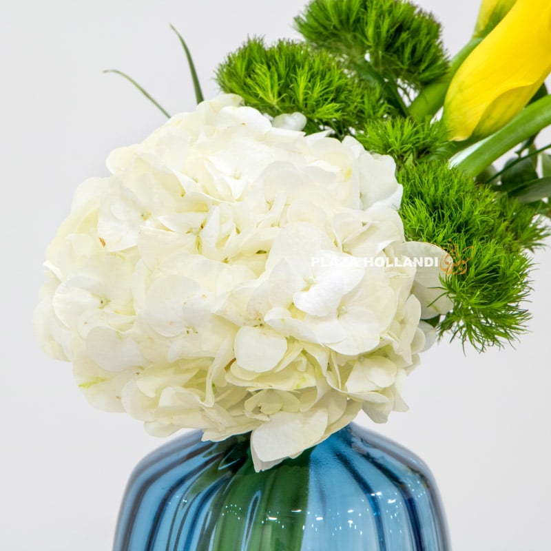 blue and white flower arrangement