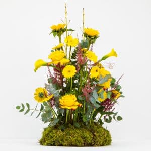 yellow secret garden flower arrangement