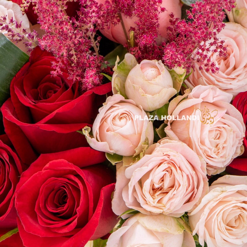 flower arrangement and pink roses