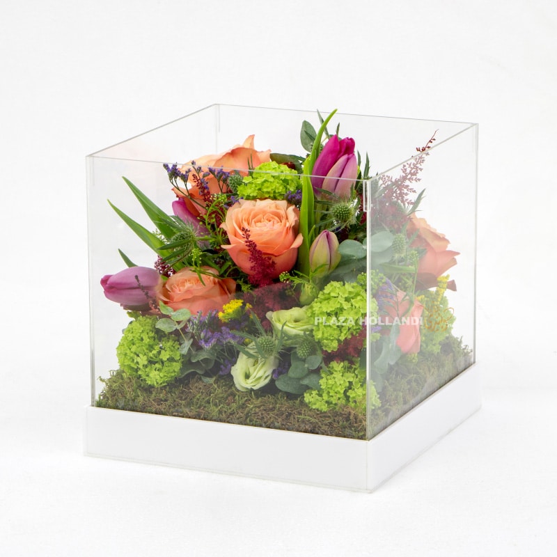 Acrylic Square Box Flower Arrangement
