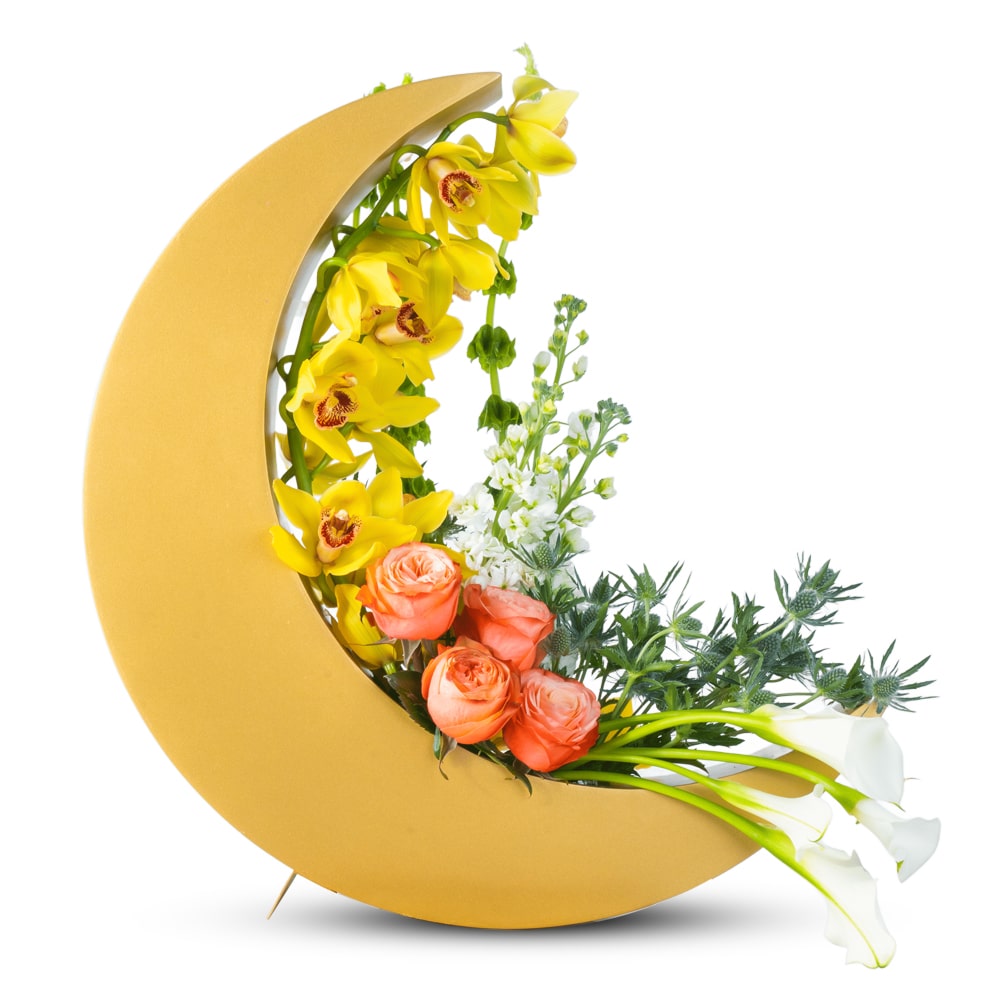 Yellow Flower Arrangement In a Half Moon