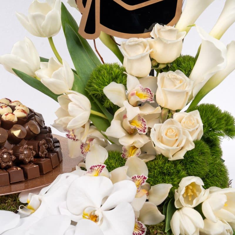 White Cymbidium and Rose with Empire Chocolate