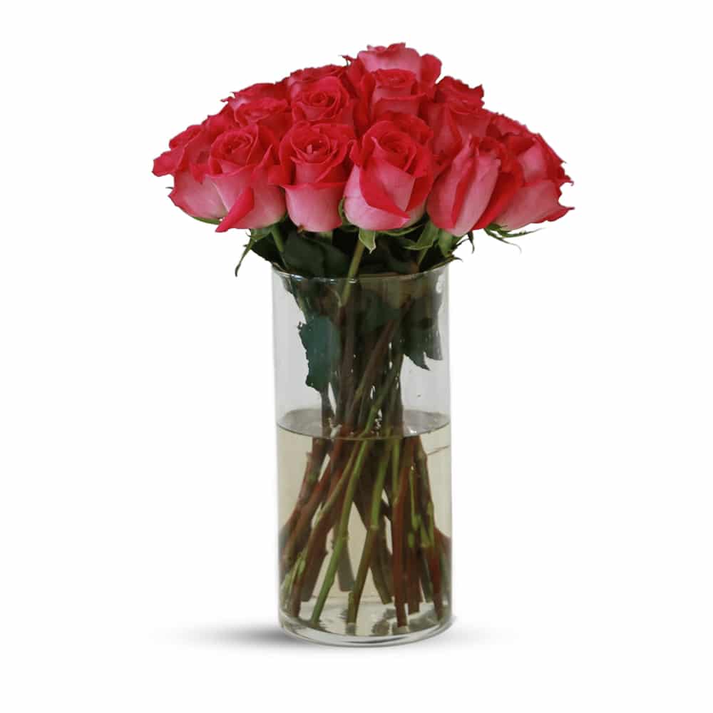 25 Topaz Roses with Glass Vase