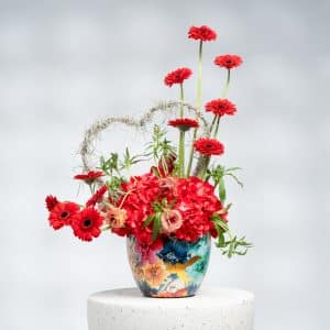 Heartfelt Blooms: Red Hydrangea, Gerbera in Pot (H 25 cm)