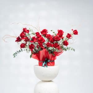 Scarlet Elegance: Red Roses, Gypsophila & Eucalyptus with Salix (H 28 cm)