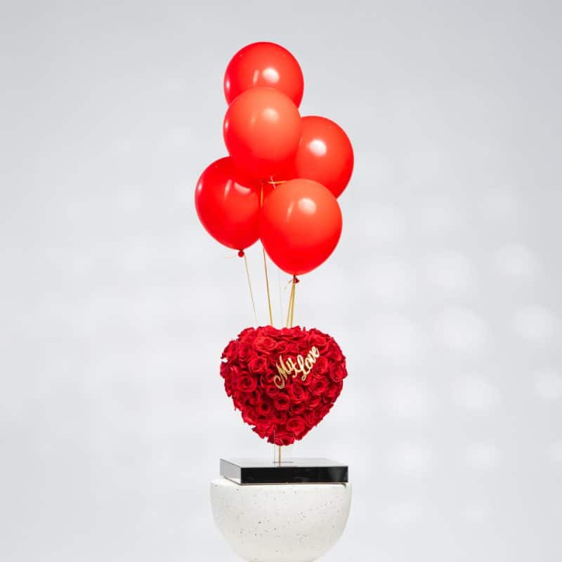 Eternal Love: Red Rose Heart with Balloons & My Love Tag
