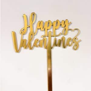Happy Valentine's Day Acrylic Flower & Cake Topper - Gold Mirror