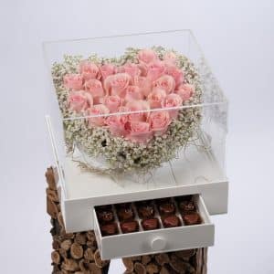 Gypsophila and Pink Roses in an Acrylic