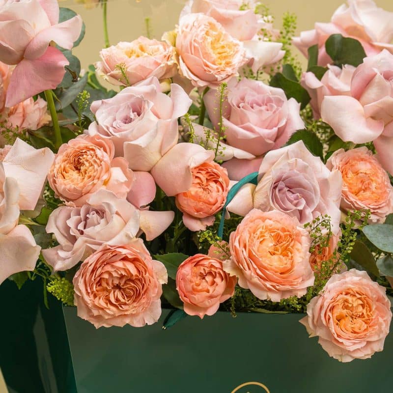 Misty Purple Whispers- Roses and Ruscus Leaves