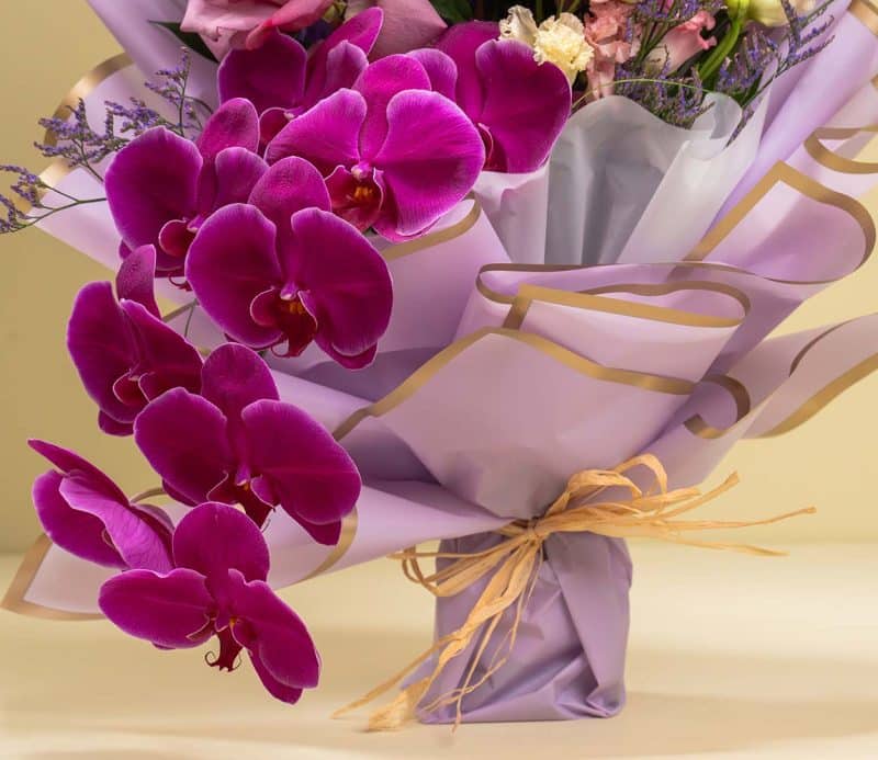 Royal Purple Mist - Roses Phalaenopsis Limonium Delphinium