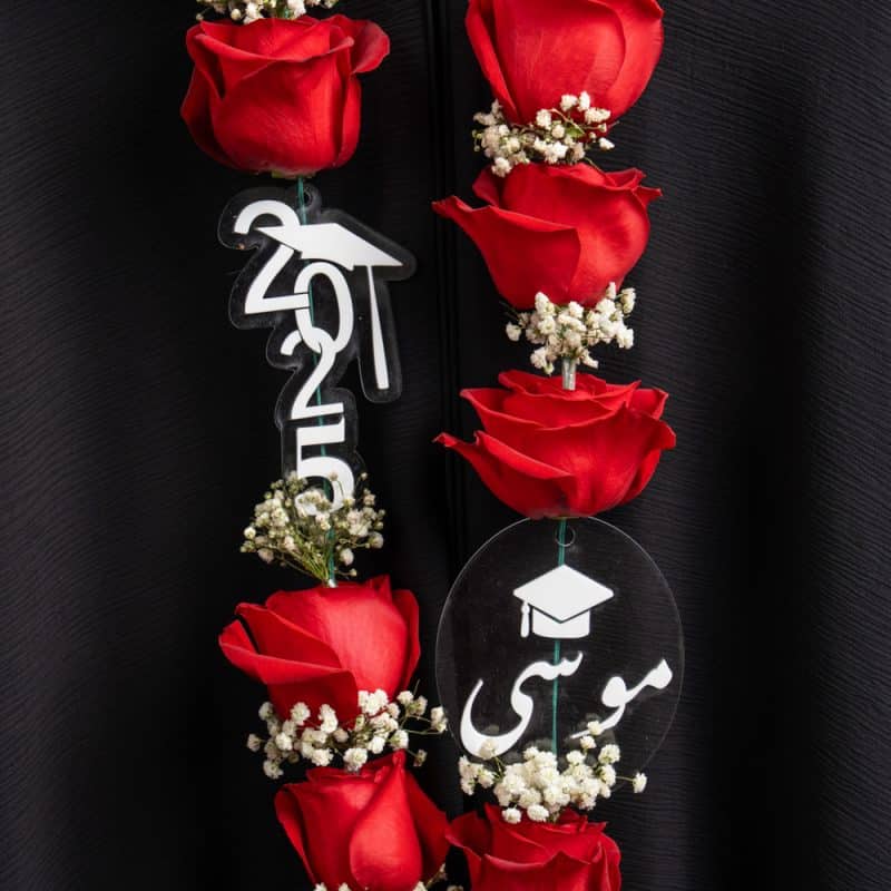 Ruby Bloom – Graduation Flower Garland with Red Roses & Gypsophila