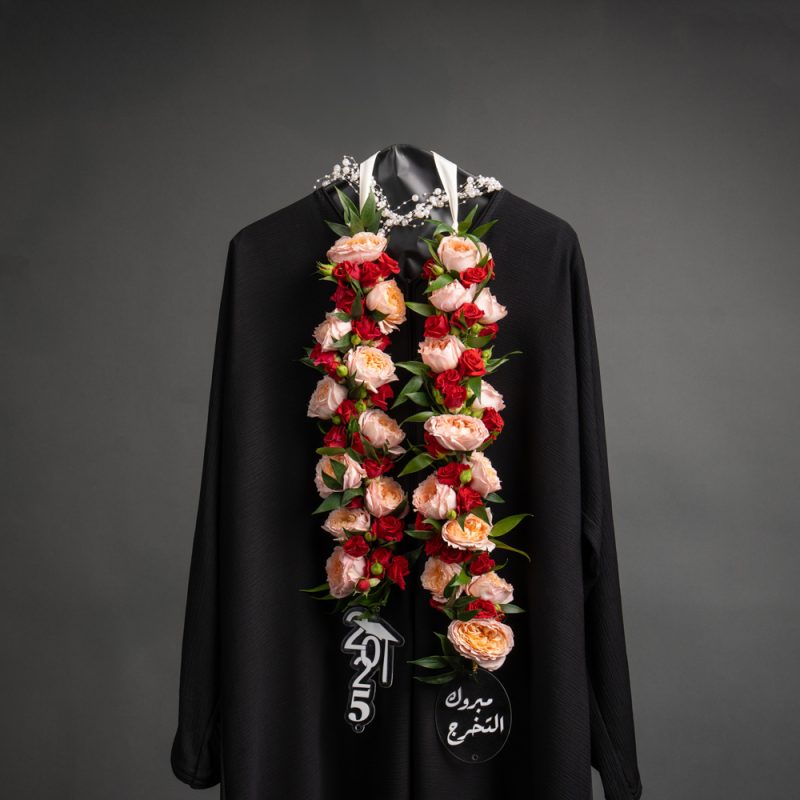 “Floral Honor” Graduation Garland – Peach & Red Roses
