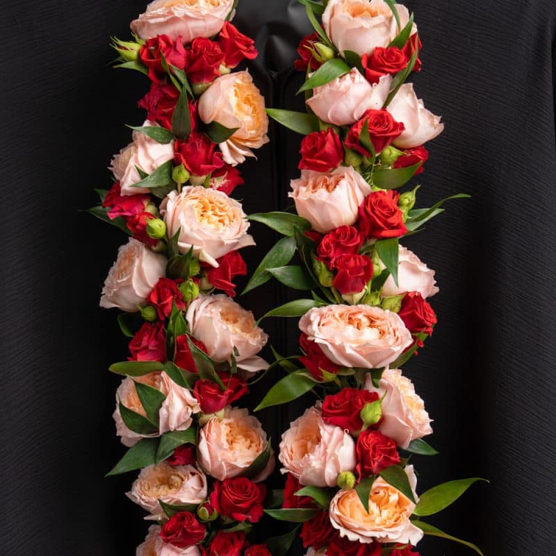 “Floral Honor” Graduation Garland – Peach & Red Roses