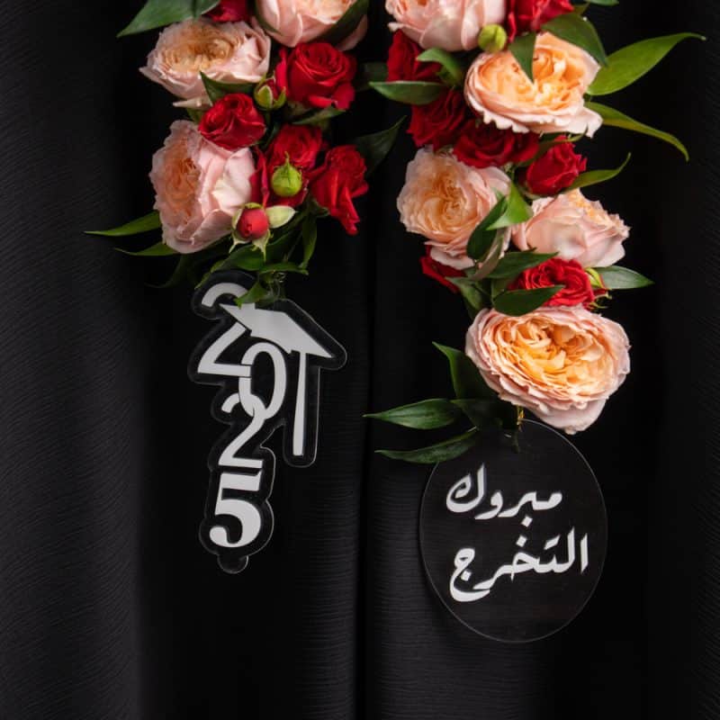 “Floral Honor” Graduation Garland – Peach & Red Roses