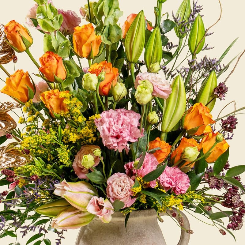 Lily and Roses in Decorative Pot