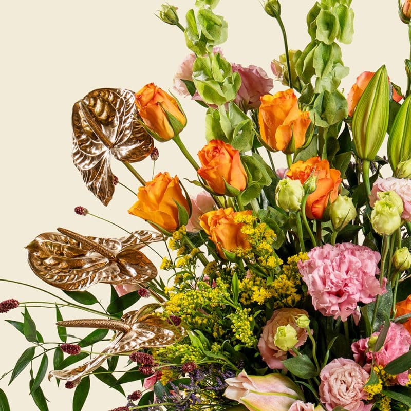 Lily and Roses in Decorative Pot