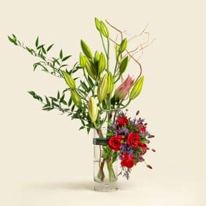 Rose,italian ruscus ,limonium,sanguisorba,lily