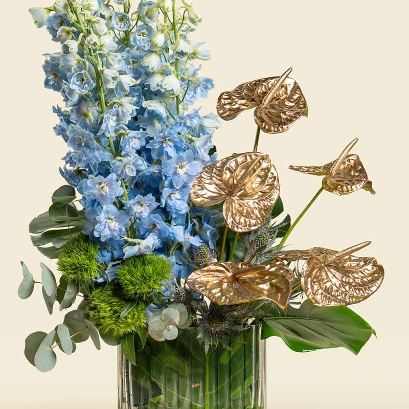 Delphinium and Eucalyptus Elegant Mixed Floral Arrangement