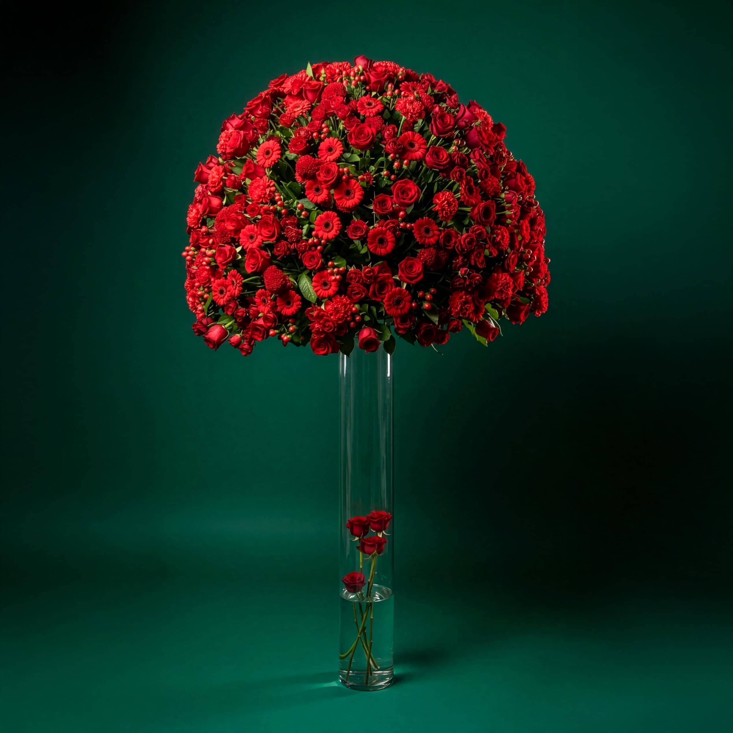 2 luxury-red-floral-arrangement-glass-vase