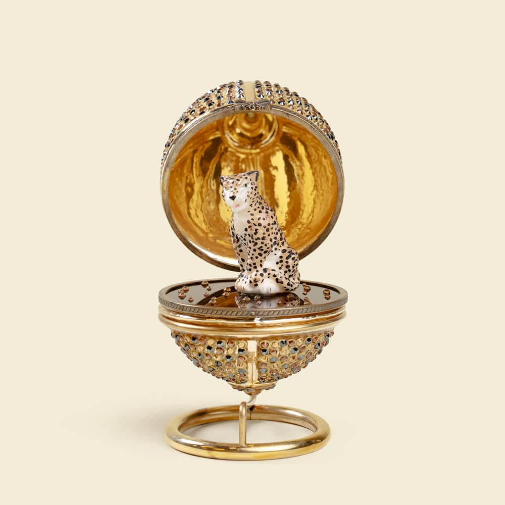 4.2 Leopard Hinged Fabergé-Style Egg – Handcrafted Luxury Ornament