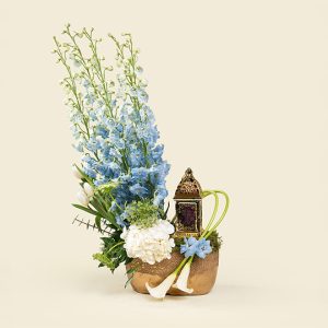 Ramadan Blue Delphinium & Tulip Flower Arrangement with Lantern – Plaza Hollandi