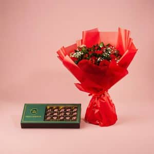 Luxury Flower Arrangement with Roses & Chocolate